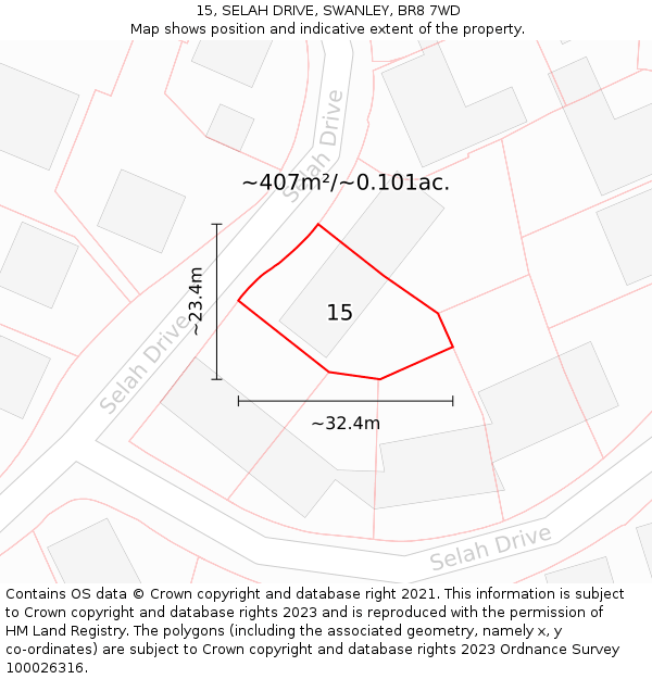 15, SELAH DRIVE, SWANLEY, BR8 7WD: Plot and title map