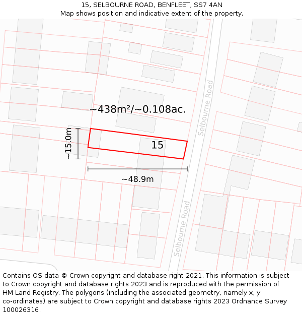 15, SELBOURNE ROAD, BENFLEET, SS7 4AN: Plot and title map