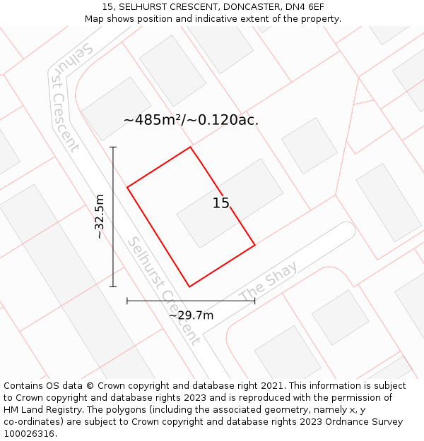 15, SELHURST CRESCENT, DONCASTER, DN4 6EF: Plot and title map