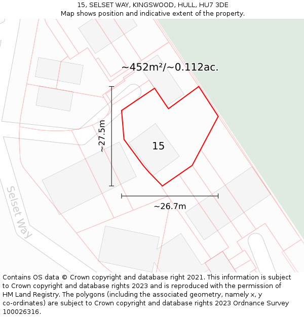 15, SELSET WAY, KINGSWOOD, HULL, HU7 3DE: Plot and title map