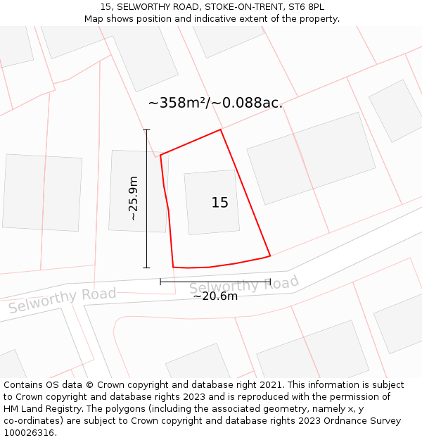 15, SELWORTHY ROAD, STOKE-ON-TRENT, ST6 8PL: Plot and title map