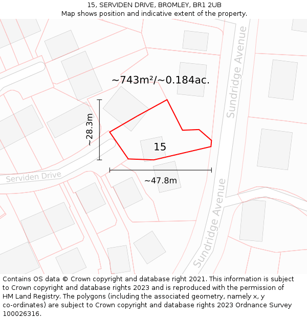 15, SERVIDEN DRIVE, BROMLEY, BR1 2UB: Plot and title map