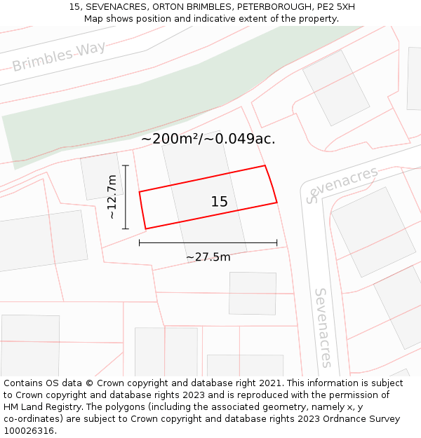 15, SEVENACRES, ORTON BRIMBLES, PETERBOROUGH, PE2 5XH: Plot and title map