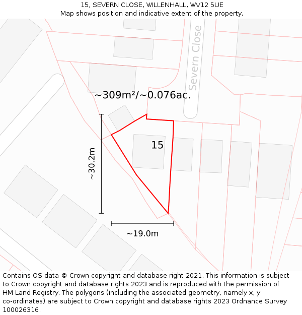 15, SEVERN CLOSE, WILLENHALL, WV12 5UE: Plot and title map