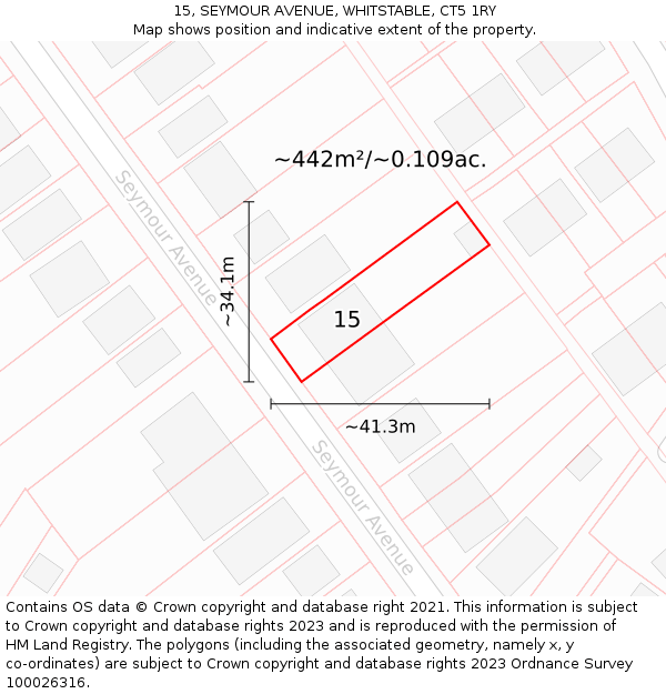 15, SEYMOUR AVENUE, WHITSTABLE, CT5 1RY: Plot and title map