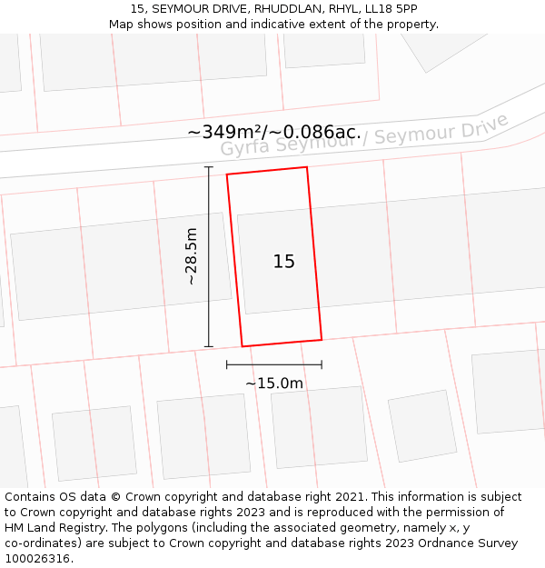 15, SEYMOUR DRIVE, RHUDDLAN, RHYL, LL18 5PP: Plot and title map