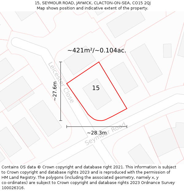 15, SEYMOUR ROAD, JAYWICK, CLACTON-ON-SEA, CO15 2QJ: Plot and title map