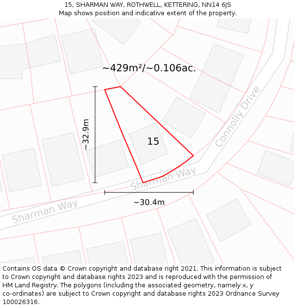 15, SHARMAN WAY, ROTHWELL, KETTERING, NN14 6JS: Plot and title map