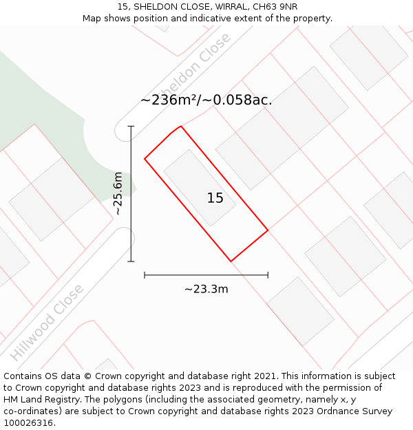 15, SHELDON CLOSE, WIRRAL, CH63 9NR: Plot and title map