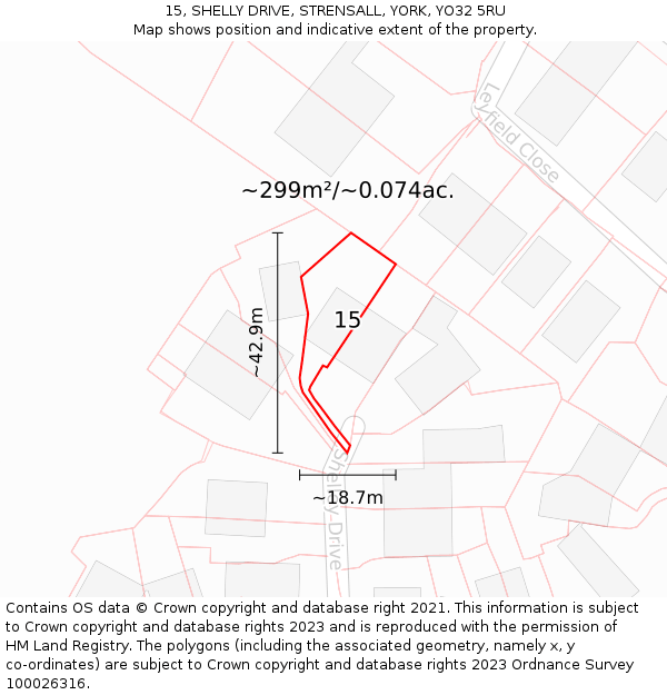 15, SHELLY DRIVE, STRENSALL, YORK, YO32 5RU: Plot and title map