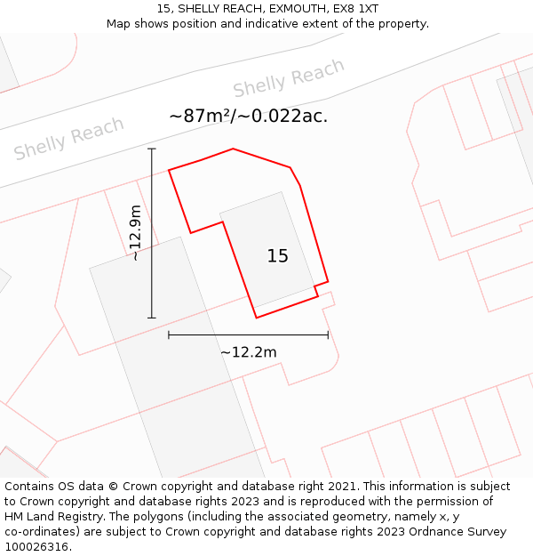 15, SHELLY REACH, EXMOUTH, EX8 1XT: Plot and title map
