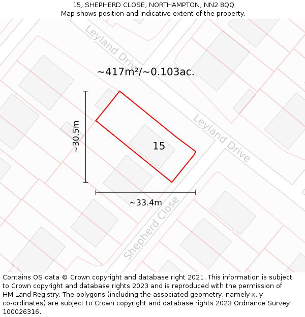 15, SHEPHERD CLOSE, NORTHAMPTON, NN2 8QQ: Plot and title map