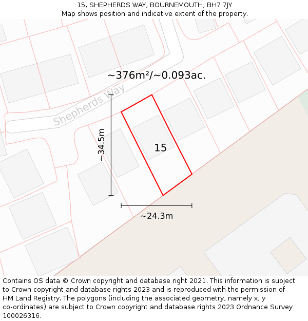 15, SHEPHERDS WAY, BOURNEMOUTH, BH7 7JY: Plot and title map