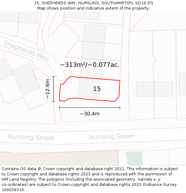 15, SHEPHERDS WAY, NURSLING, SOUTHAMPTON, SO16 0TJ: Plot and title map