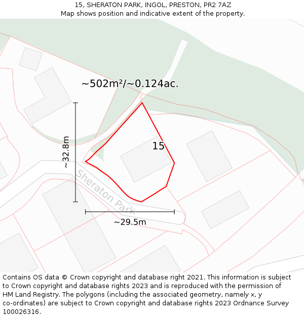 15, SHERATON PARK, INGOL, PRESTON, PR2 7AZ: Plot and title map