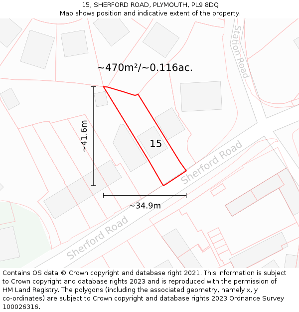 15, SHERFORD ROAD, PLYMOUTH, PL9 8DQ: Plot and title map