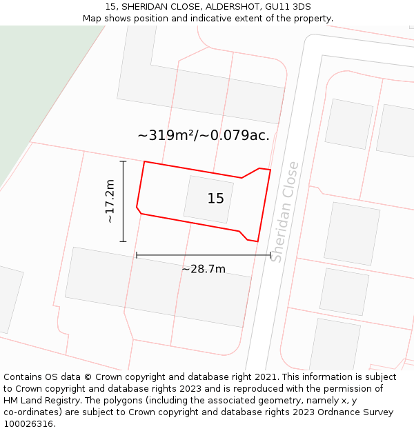 15, SHERIDAN CLOSE, ALDERSHOT, GU11 3DS: Plot and title map