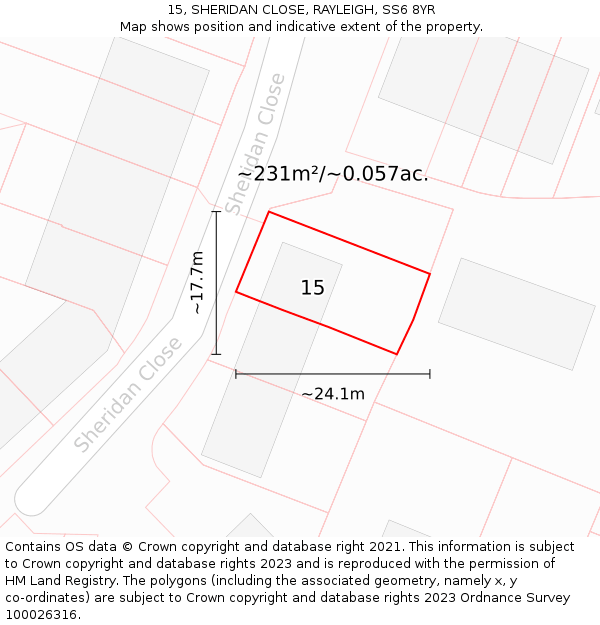 15, SHERIDAN CLOSE, RAYLEIGH, SS6 8YR: Plot and title map