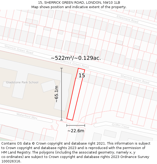 15, SHERRICK GREEN ROAD, LONDON, NW10 1LB: Plot and title map