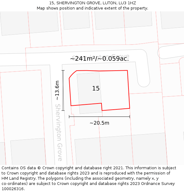 15, SHERVINGTON GROVE, LUTON, LU3 1HZ: Plot and title map