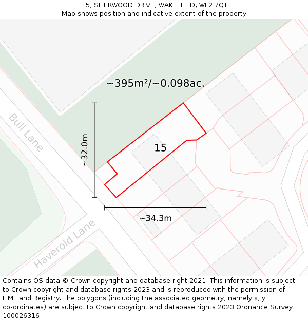 15, SHERWOOD DRIVE, WAKEFIELD, WF2 7QT: Plot and title map