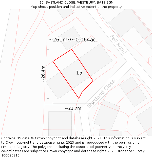 15, SHETLAND CLOSE, WESTBURY, BA13 2GN: Plot and title map