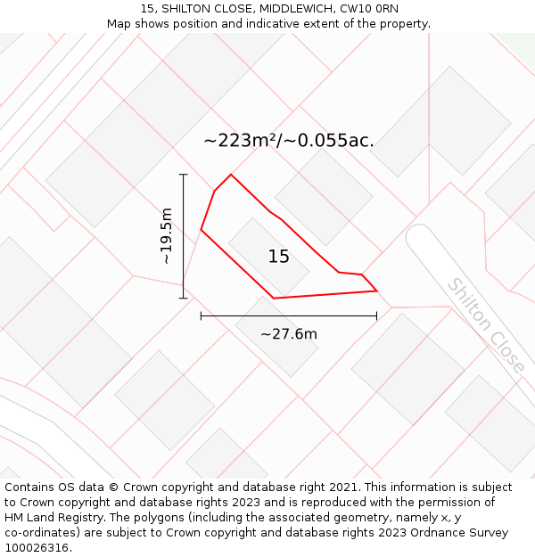 15, SHILTON CLOSE, MIDDLEWICH, CW10 0RN: Plot and title map