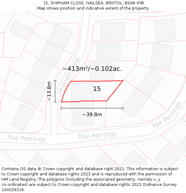 15, SHIPHAM CLOSE, NAILSEA, BRISTOL, BS48 4YB: Plot and title map