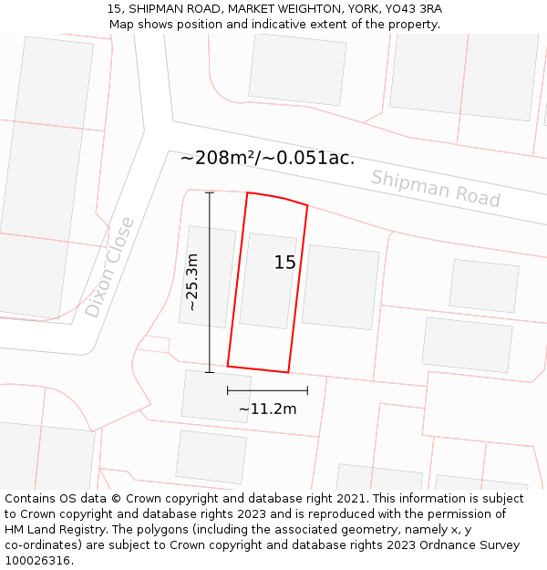 15, SHIPMAN ROAD, MARKET WEIGHTON, YORK, YO43 3RA: Plot and title map