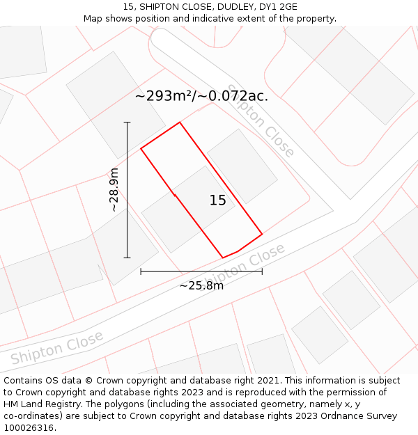 15, SHIPTON CLOSE, DUDLEY, DY1 2GE: Plot and title map