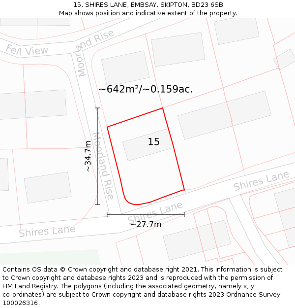 15, SHIRES LANE, EMBSAY, SKIPTON, BD23 6SB: Plot and title map