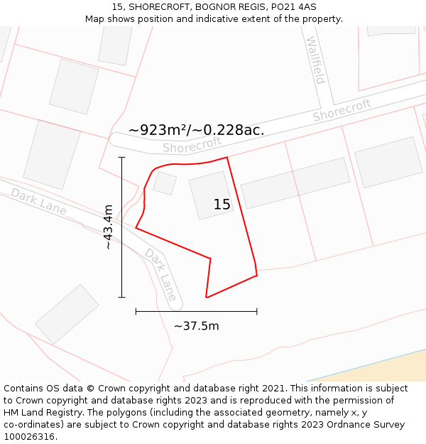 15, SHORECROFT, BOGNOR REGIS, PO21 4AS: Plot and title map