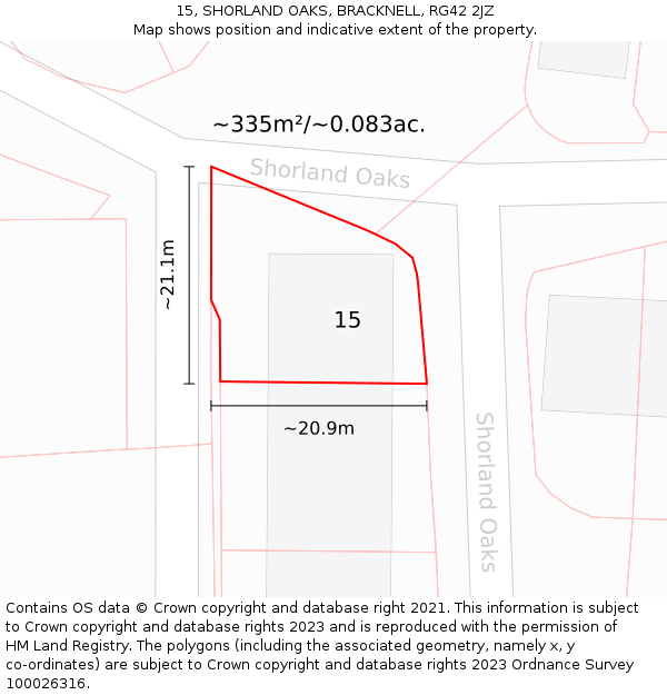 15, SHORLAND OAKS, BRACKNELL, RG42 2JZ: Plot and title map