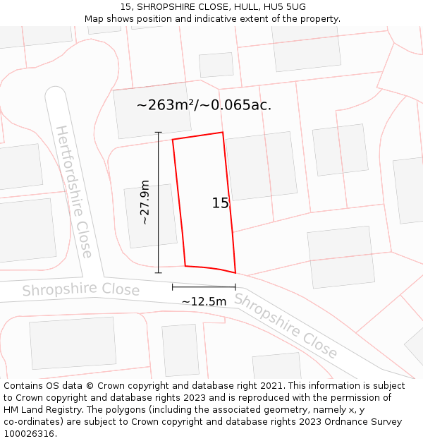 15, SHROPSHIRE CLOSE, HULL, HU5 5UG: Plot and title map