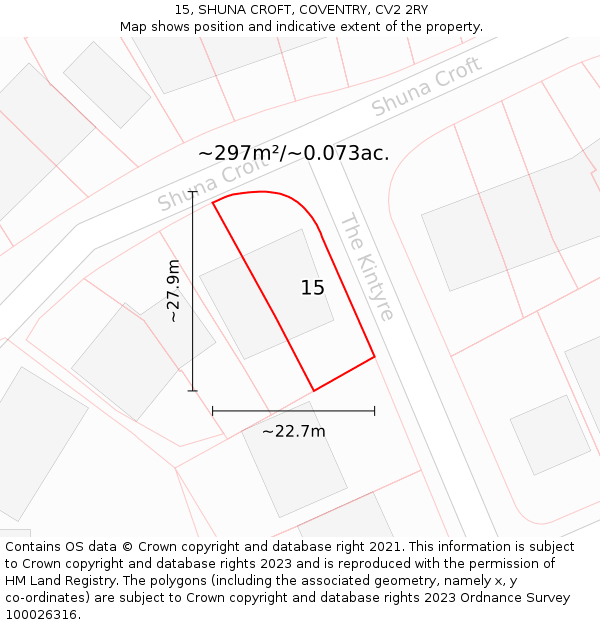 15, SHUNA CROFT, COVENTRY, CV2 2RY: Plot and title map