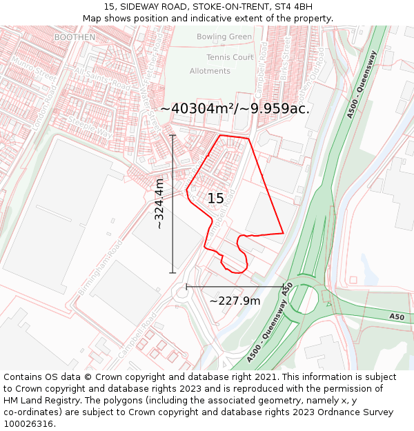 15, SIDEWAY ROAD, STOKE-ON-TRENT, ST4 4BH: Plot and title map