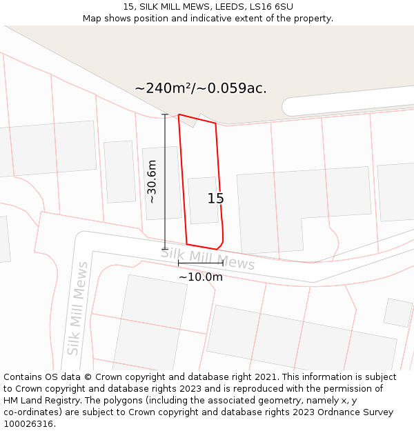 15, SILK MILL MEWS, LEEDS, LS16 6SU: Plot and title map