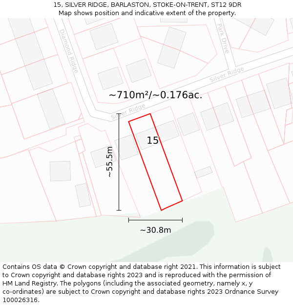15, SILVER RIDGE, BARLASTON, STOKE-ON-TRENT, ST12 9DR: Plot and title map