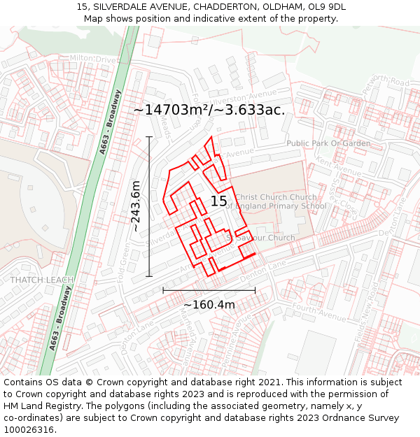 15, SILVERDALE AVENUE, CHADDERTON, OLDHAM, OL9 9DL: Plot and title map
