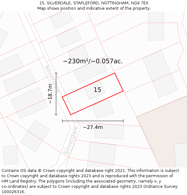 15, SILVERDALE, STAPLEFORD, NOTTINGHAM, NG9 7EX: Plot and title map