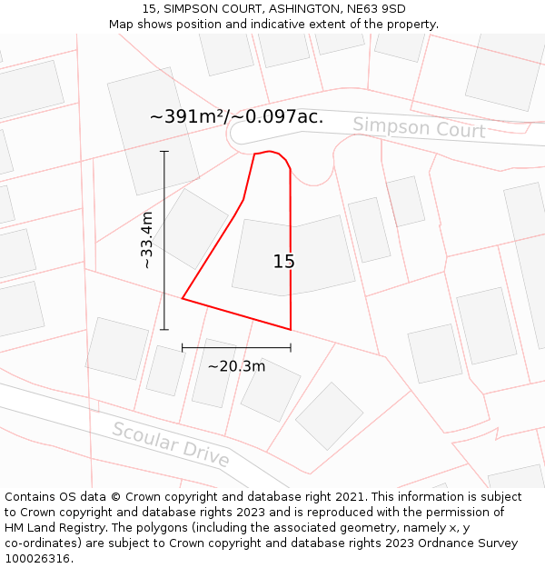 15, SIMPSON COURT, ASHINGTON, NE63 9SD: Plot and title map