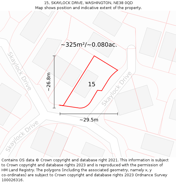 15, SKAYLOCK DRIVE, WASHINGTON, NE38 0QD: Plot and title map