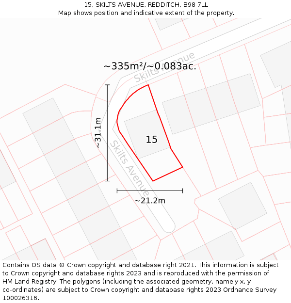 15, SKILTS AVENUE, REDDITCH, B98 7LL: Plot and title map