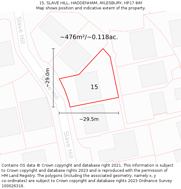 15, SLAVE HILL, HADDENHAM, AYLESBURY, HP17 8AY: Plot and title map