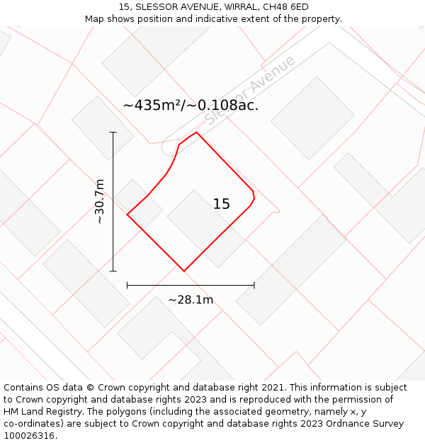 15, SLESSOR AVENUE, WIRRAL, CH48 6ED: Plot and title map
