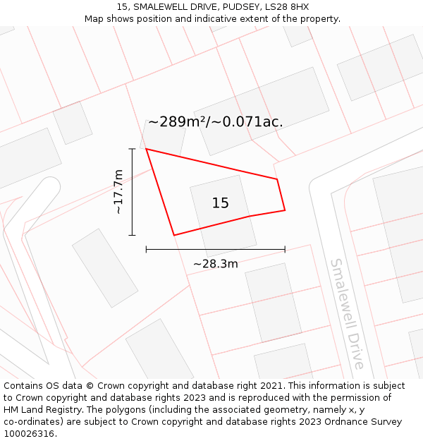 15, SMALEWELL DRIVE, PUDSEY, LS28 8HX: Plot and title map