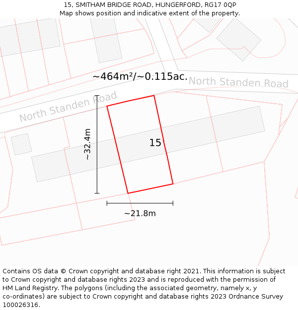 15, SMITHAM BRIDGE ROAD, HUNGERFORD, RG17 0QP: Plot and title map