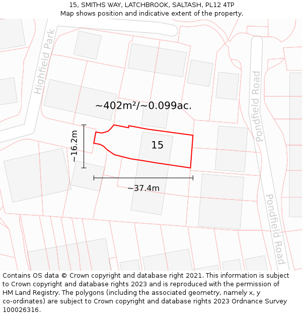 15, SMITHS WAY, LATCHBROOK, SALTASH, PL12 4TP: Plot and title map