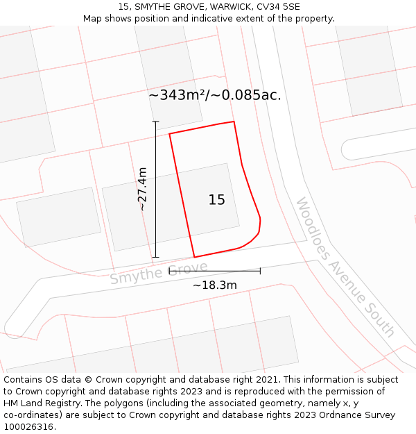 15, SMYTHE GROVE, WARWICK, CV34 5SE: Plot and title map