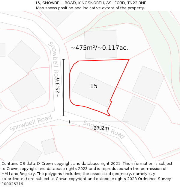 15, SNOWBELL ROAD, KINGSNORTH, ASHFORD, TN23 3NF: Plot and title map